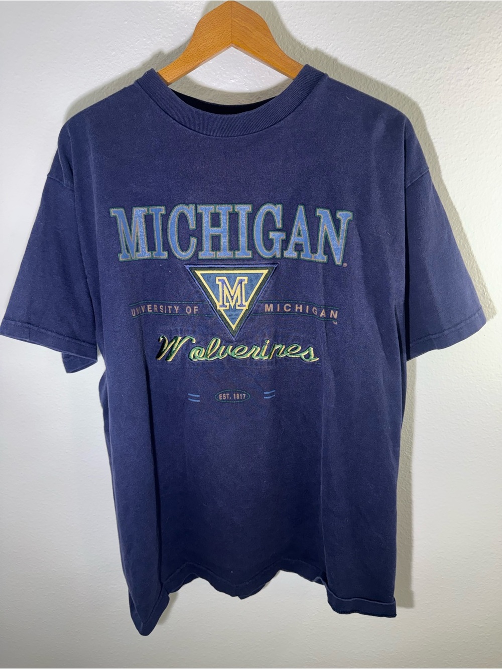 Vintage 90s Jansport University of Michigan Wolverines Navy Graphic Tee XL USA